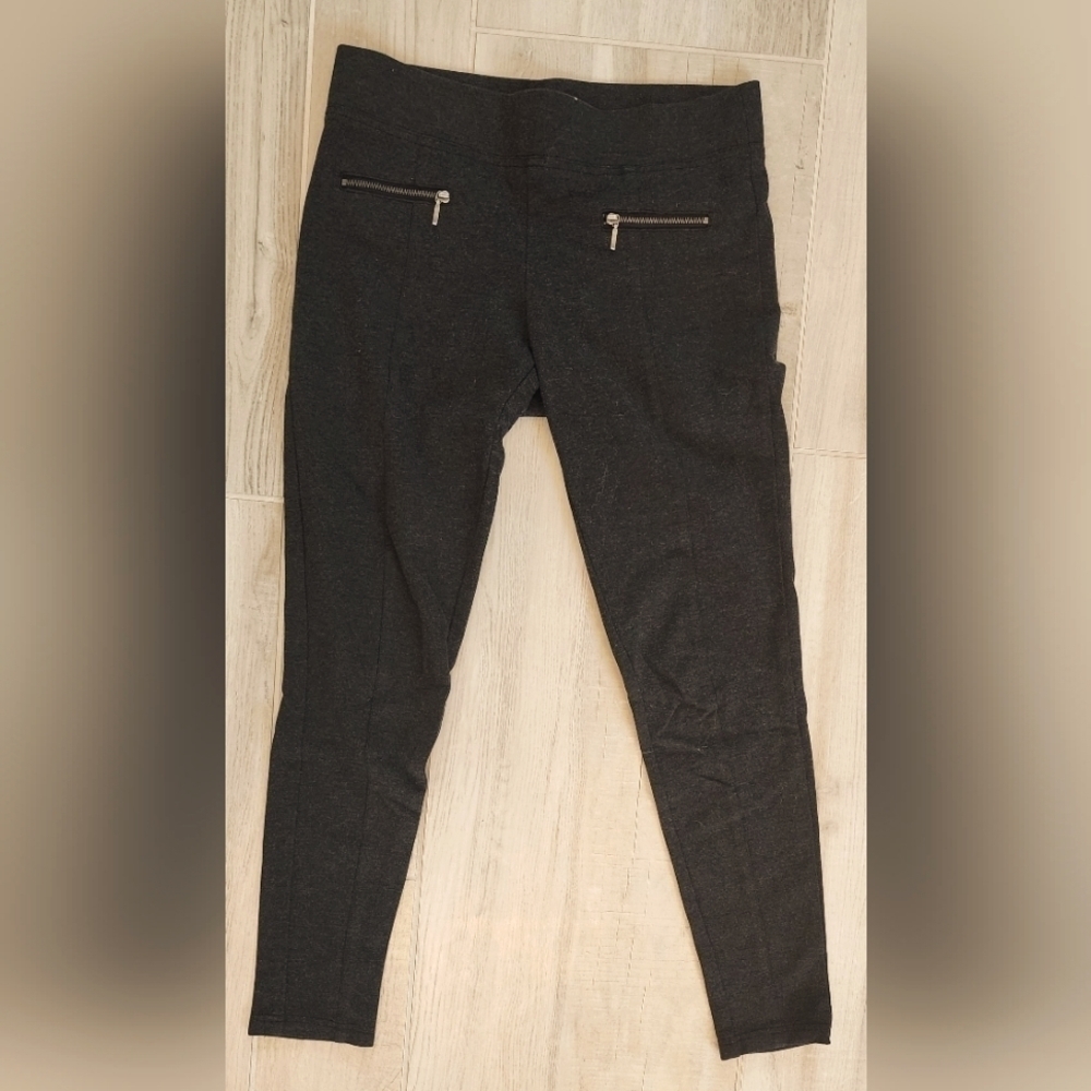 Matty M Ponte Pants Legging w/ Front Pocket Zippers, Elastic Waist Size S
